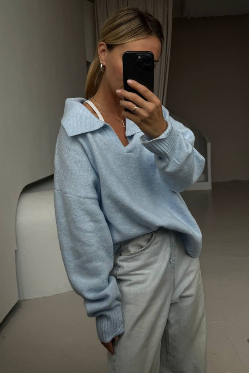 Kvinders casual oversized sweater med krave Stilla