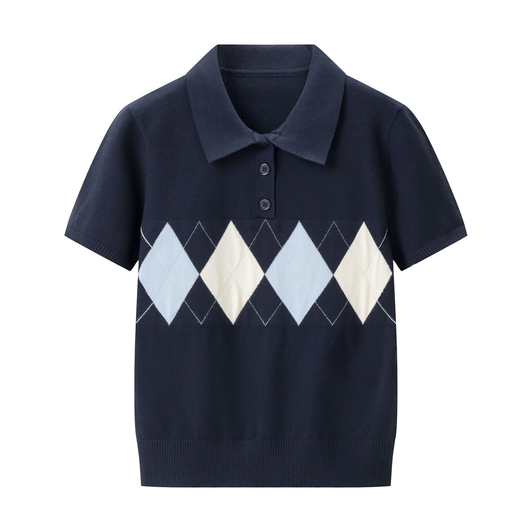 Dame polo shirt med moderne rhombemønster og fint bomuldsstof Skovae