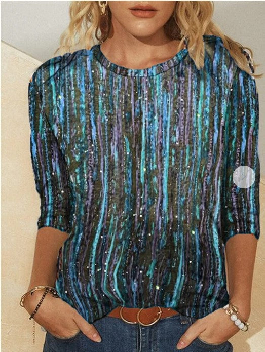 Dame Luxus Sweatshirt med Glitterstriber Stilla