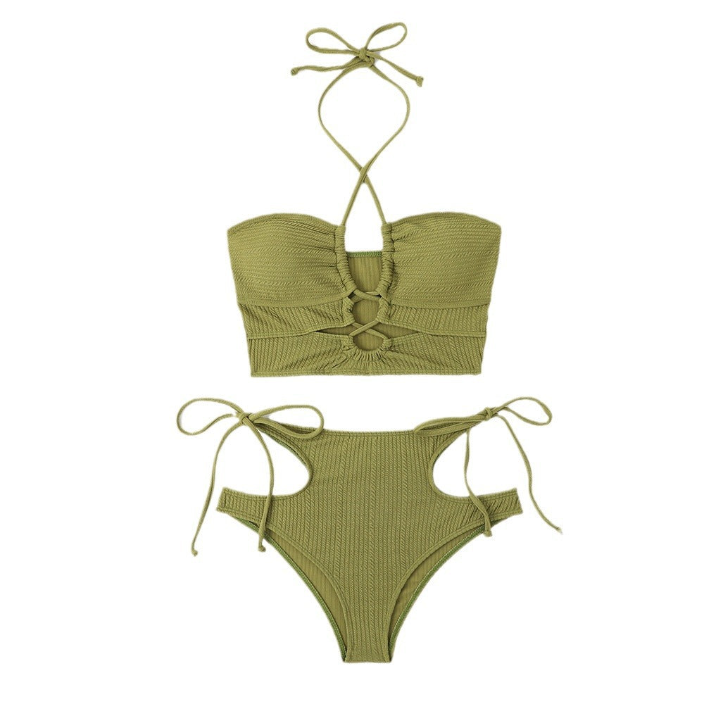 Dame Crop-Top Bikini med spændende cut-out-design og høj talje trusse Skovae