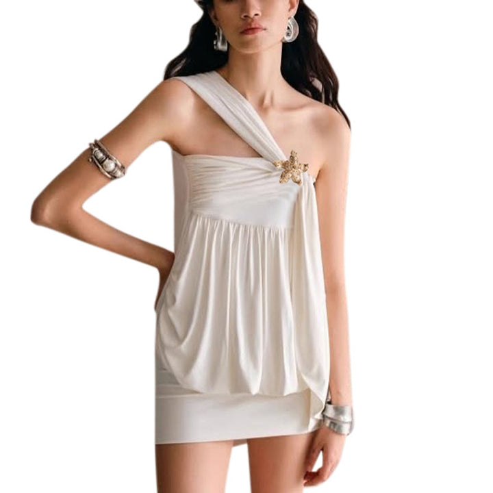 Dame One-Shoulder Draperet Mini-Kjole med udsmykkede detaljer Stilla