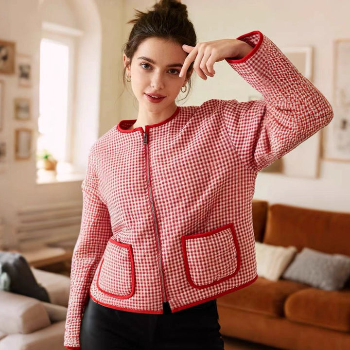 Dame quilted terningsjakke med praktiske lommer Stilla