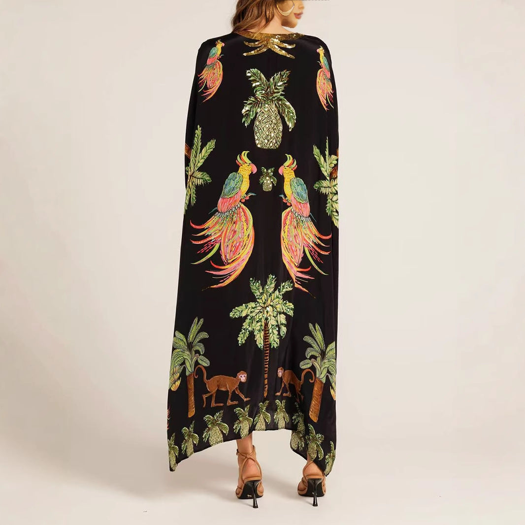 Dame Kimono-overdel med farverigt tropisk print Stilla