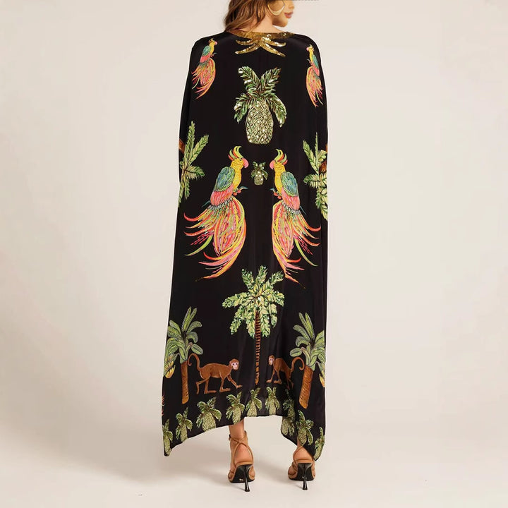 Dame Kimono-overdel med farverigt tropisk print Stilla
