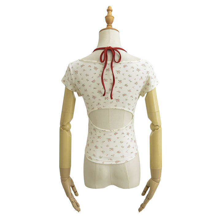 Dame Crop-Top med legende bindedesign og moderigtige knapdetaljer Stilla