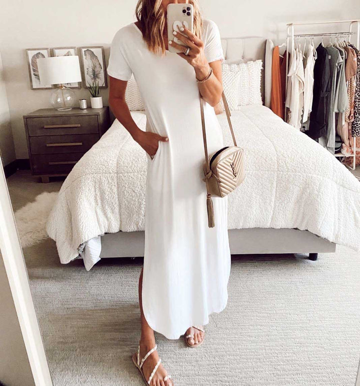 Dame Maxikjole med sidelommer og flydende stof Stilla