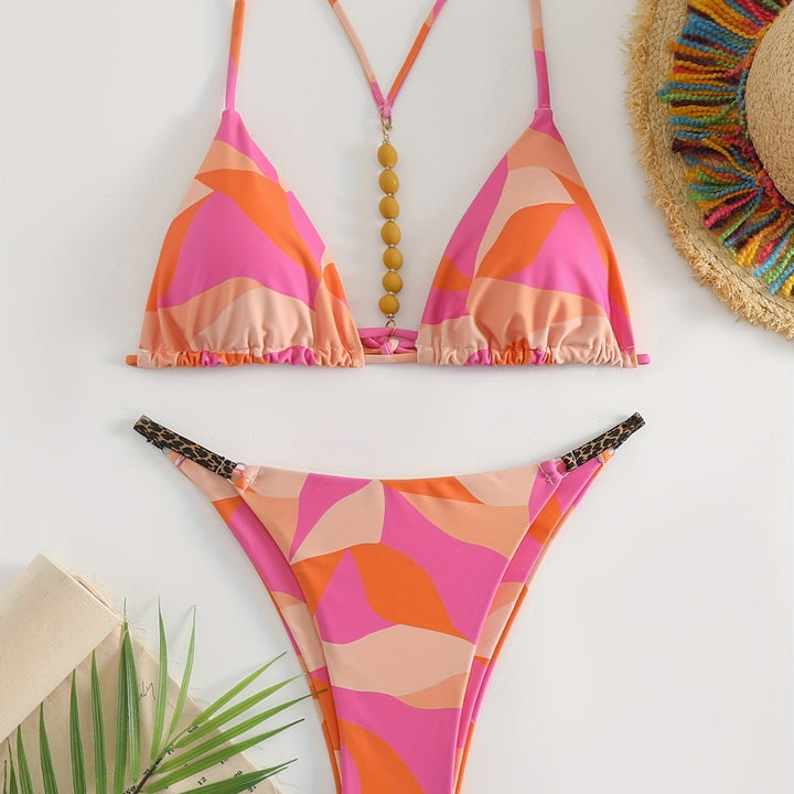 Dame Triangel-Bikini Sæt med iøjnefaldende striber Skovae