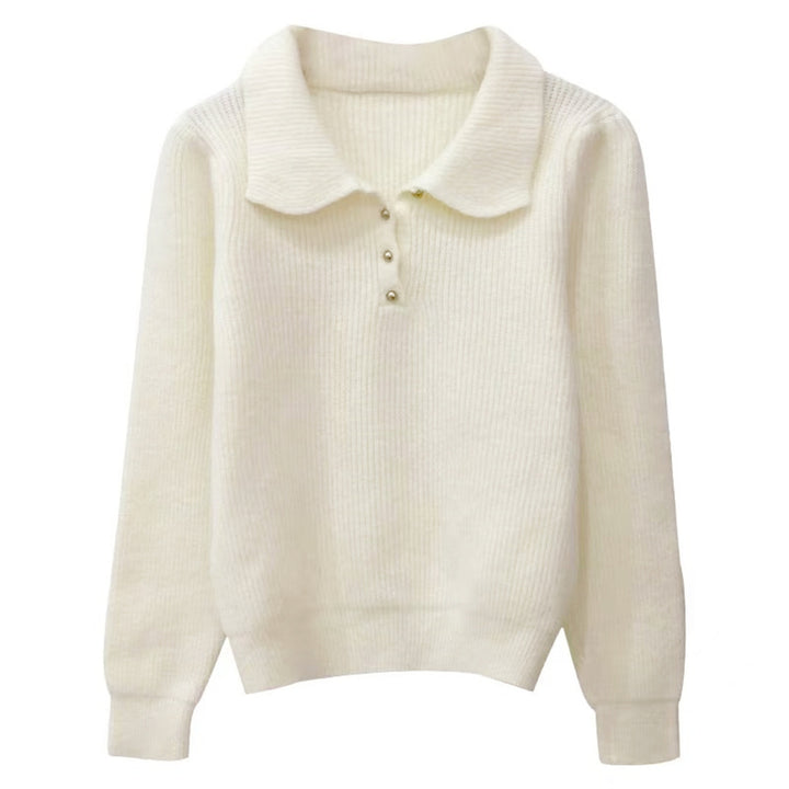 Kvinders sweater med tekstureret polo krave og knapdetaljer Stilla