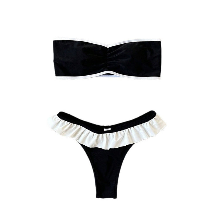 Dame Bandeau-bikini med flydende flæsedesign og justerbare trusser Skovae