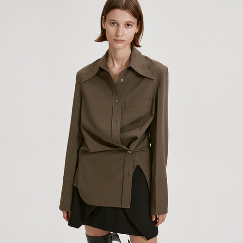Dame Oversized Bluse med moderne krave og praktisk brystlomme Stilla
