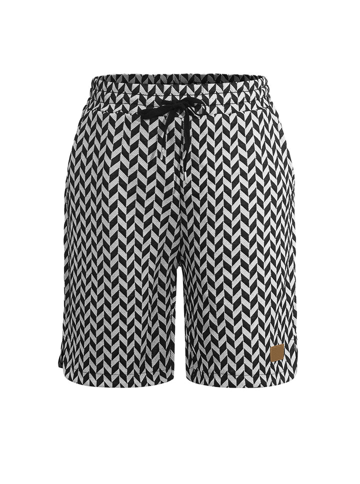 Dame nan Jacquard-Shorts med elastisk komfortliv, snøre og fiskebensmønster Skovae