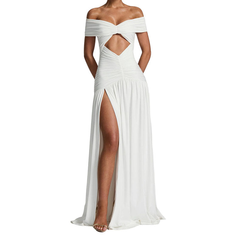 Damer Elegant Off-Shoulder Maxikjole med praktisk Cut-Out Skovae