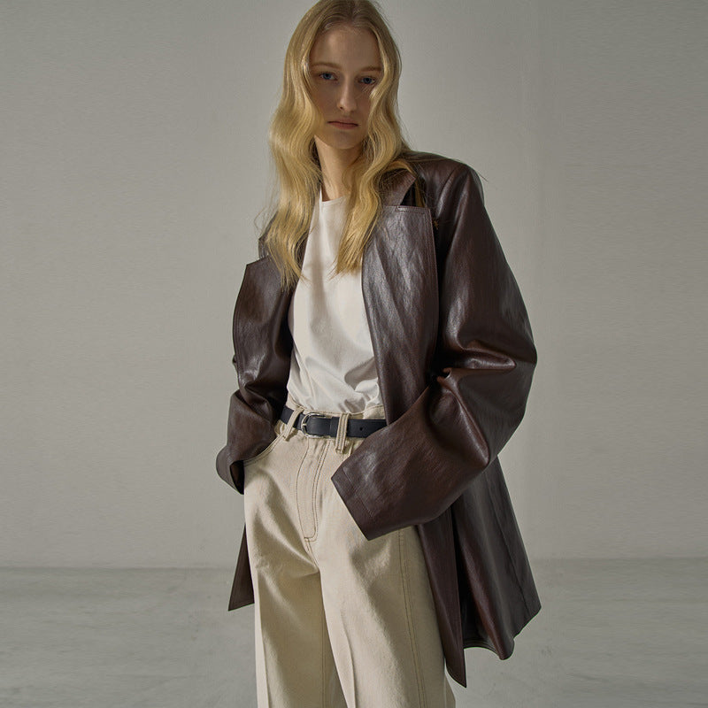 Dame Oversized Læderblazer med struktureret snit Stilla