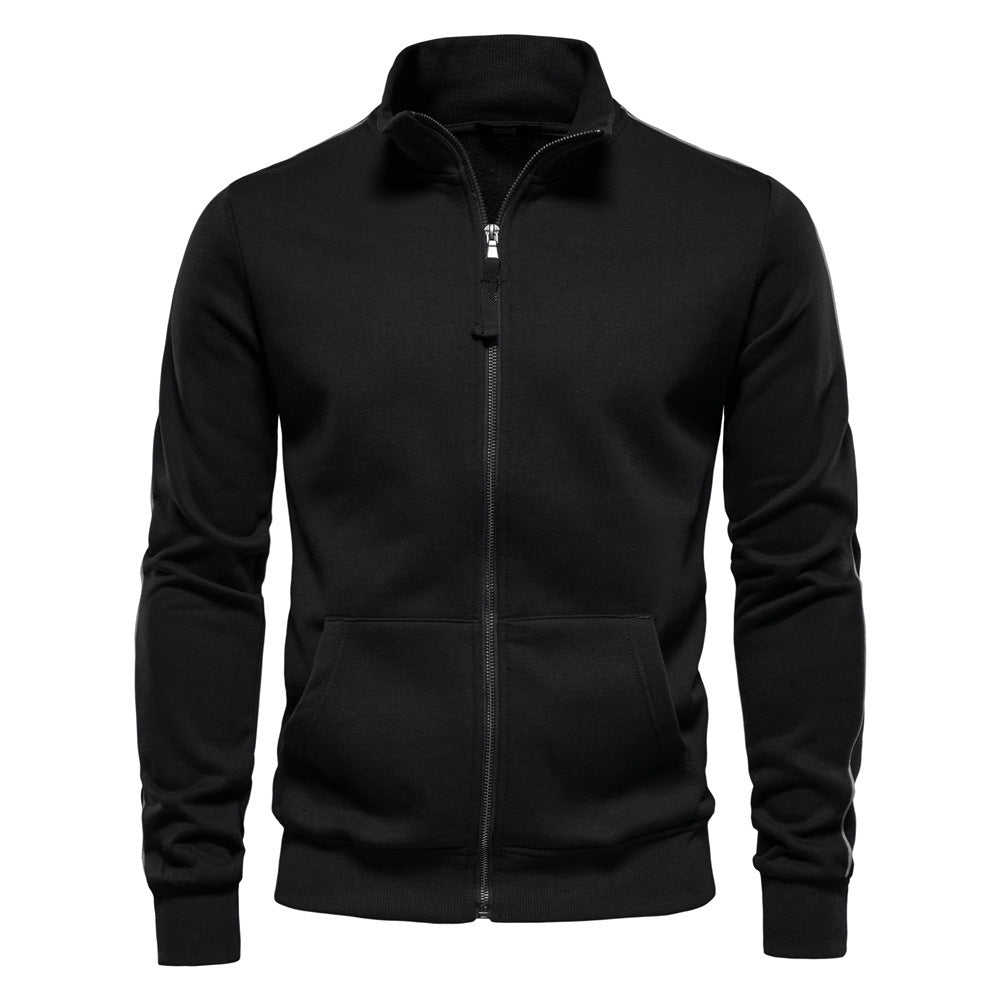 Herrer nan sportiv bomulds-sweatjacke med ståkrave og kængurulommer Skovae