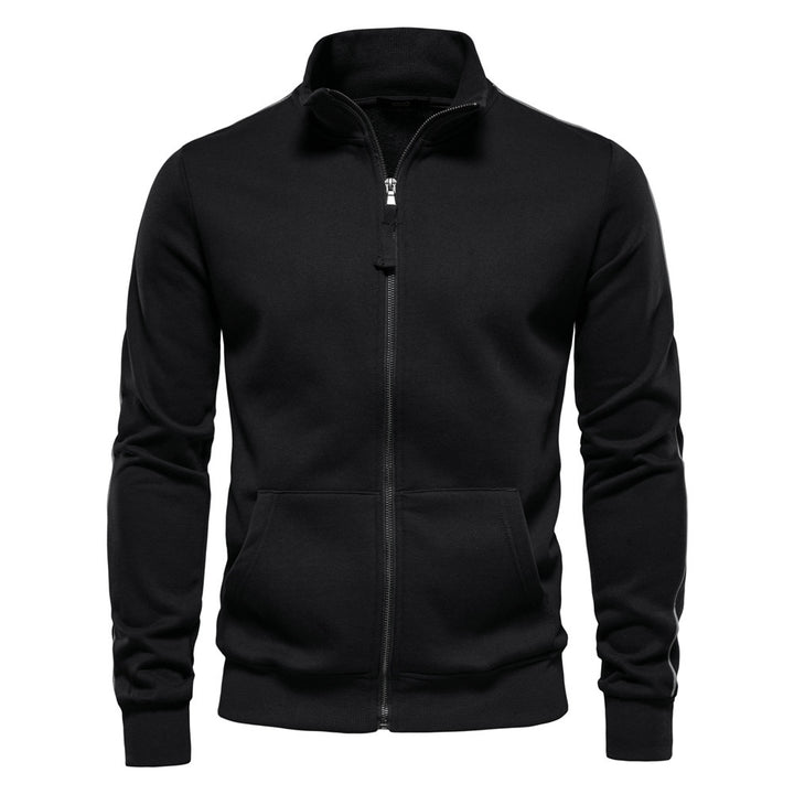 Herrer nan sportiv bomulds-sweatjacke med ståkrave og kængurulommer Skovae