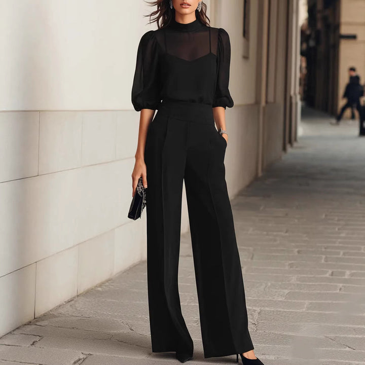 Damer elegant bluse sæt med brede ben og transparente ærmer Skovae