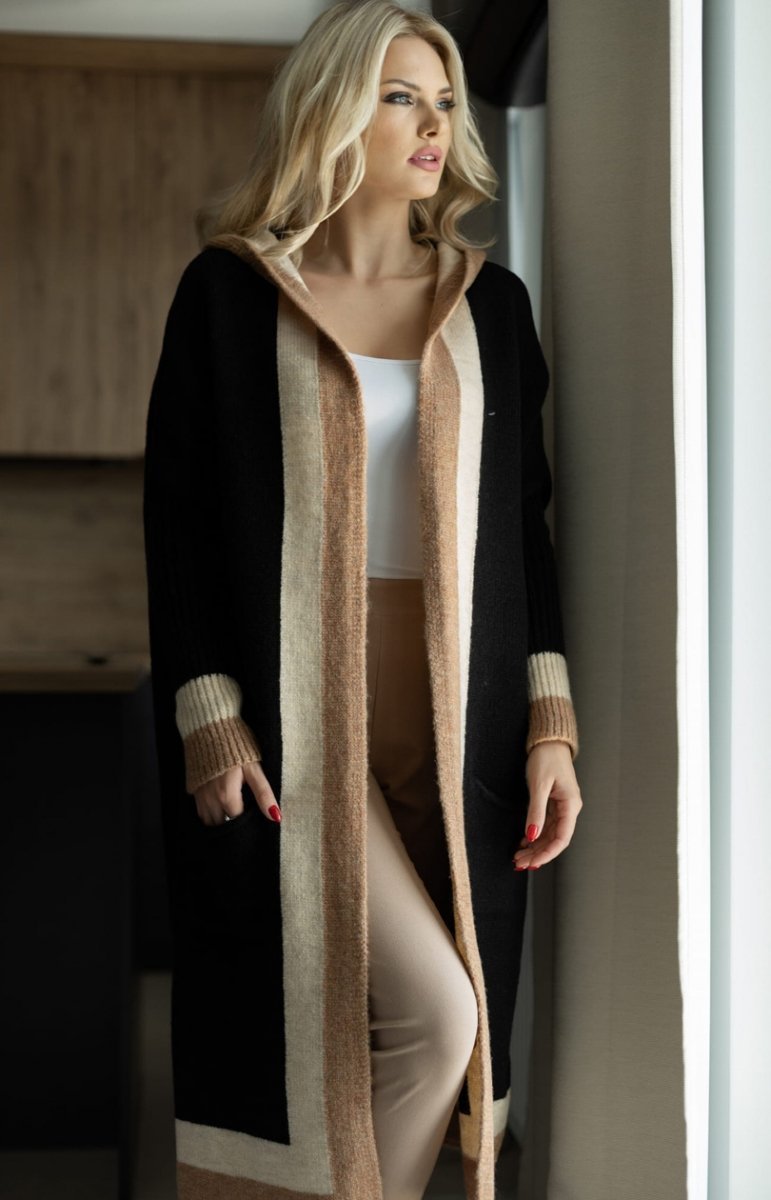 Stilla | Mantel strikkedesign oversized pasform lange ærmer med lommer og kontrastkanter