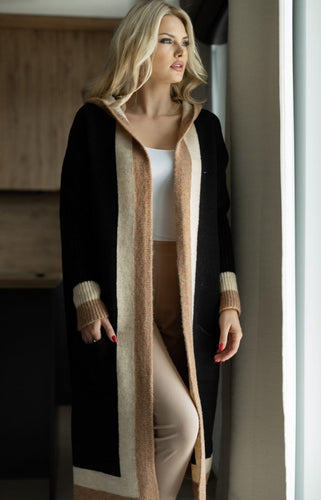 Stilla | Mantel strikkedesign oversized pasform lange ærmer med lommer og kontrastkanter