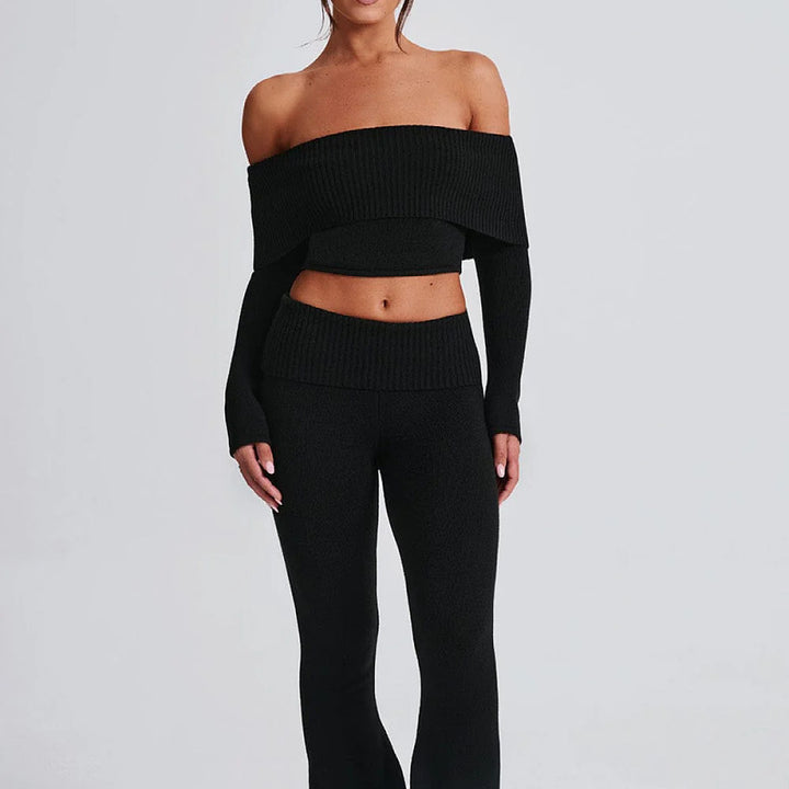Dame sæt bestående af off-shoulder top og flared leggings Stilla