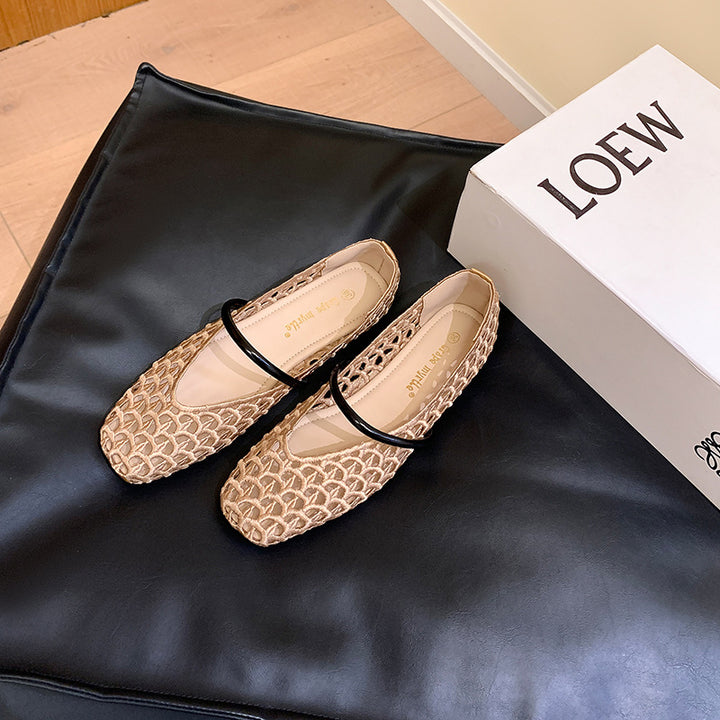 Dame elegante Ballerinas med moderne netdesign og stilfuld rem Stilla