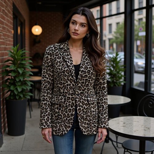 Dame elegant blazer jakke i stilfuldt leopardmønster Stilla
