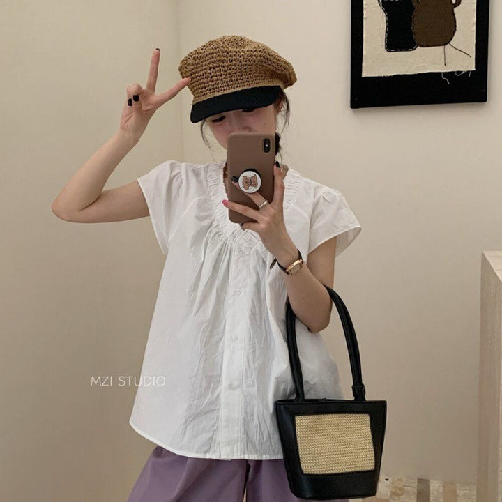 Femme Rille skjorte med V-udskæring casual bluse Stilla