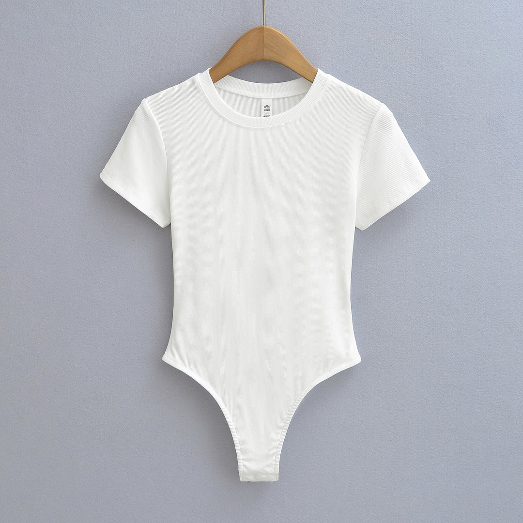 Dame figurnær Bodysuit i høj kvalitet rib-stof med kort ærme Stilla