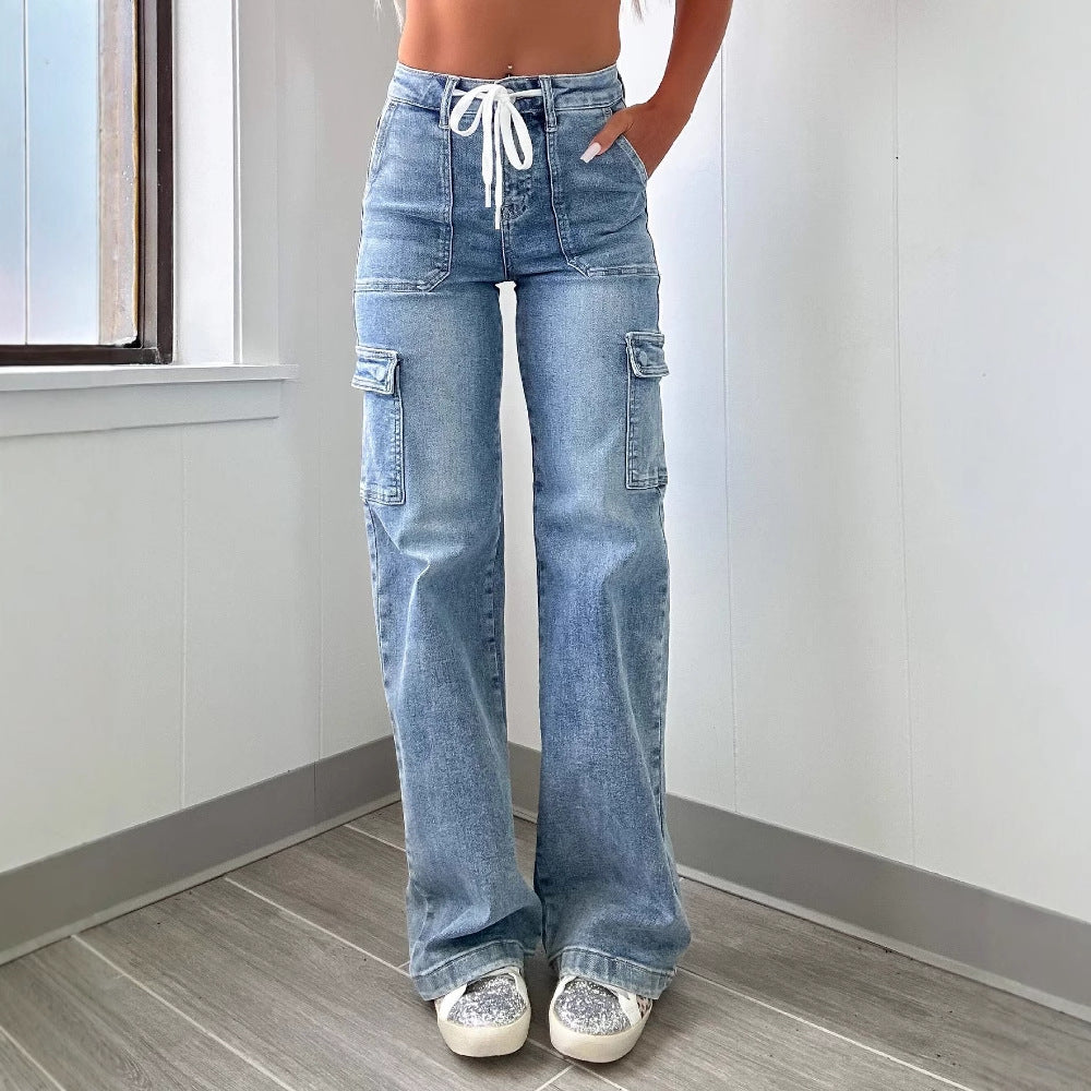 Dame Cargo-Jeans med bred ben og justerbar talje Stilla