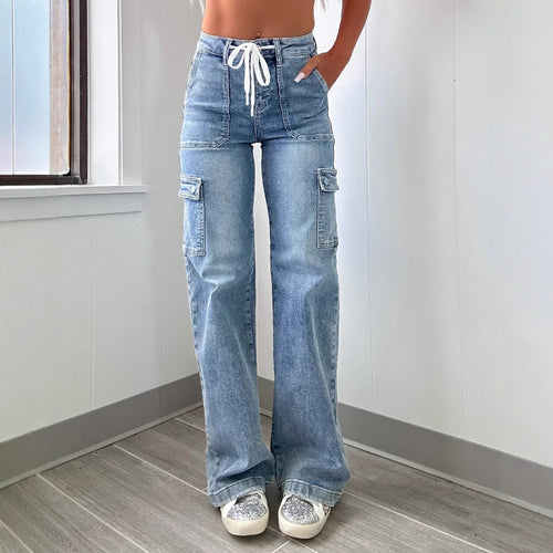 Dame Cargo-Jeans med bred ben og justerbar talje Stilla