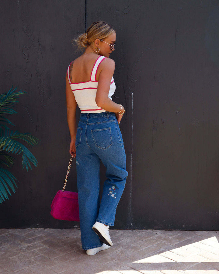 Dame Wide-Leg Jeans med blomstret broderidesign og høj talje Stilla