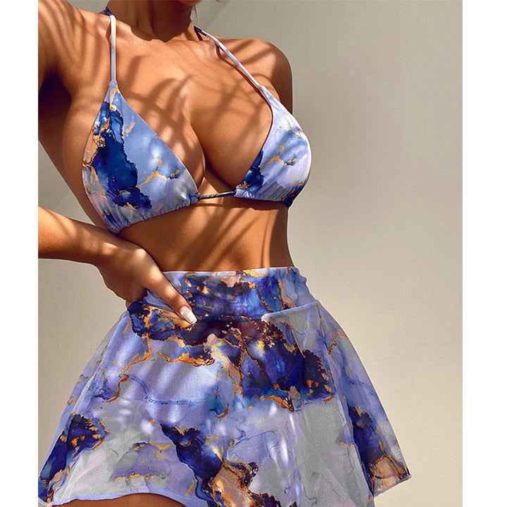 Dame Bikini-sæt med blomsteret indpakningsnederdel og justerbare stropper Skovae