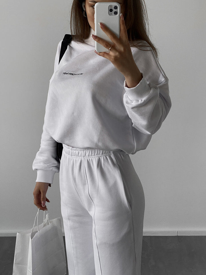 Kvinders sporty sweatshirt og joggingbukse sæt med høj krave og løs pasform Skovae