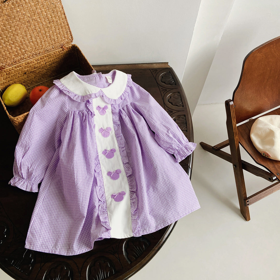 Pige vintage-inspireret gingham-kjole med kontrastfarvet krave Stilla