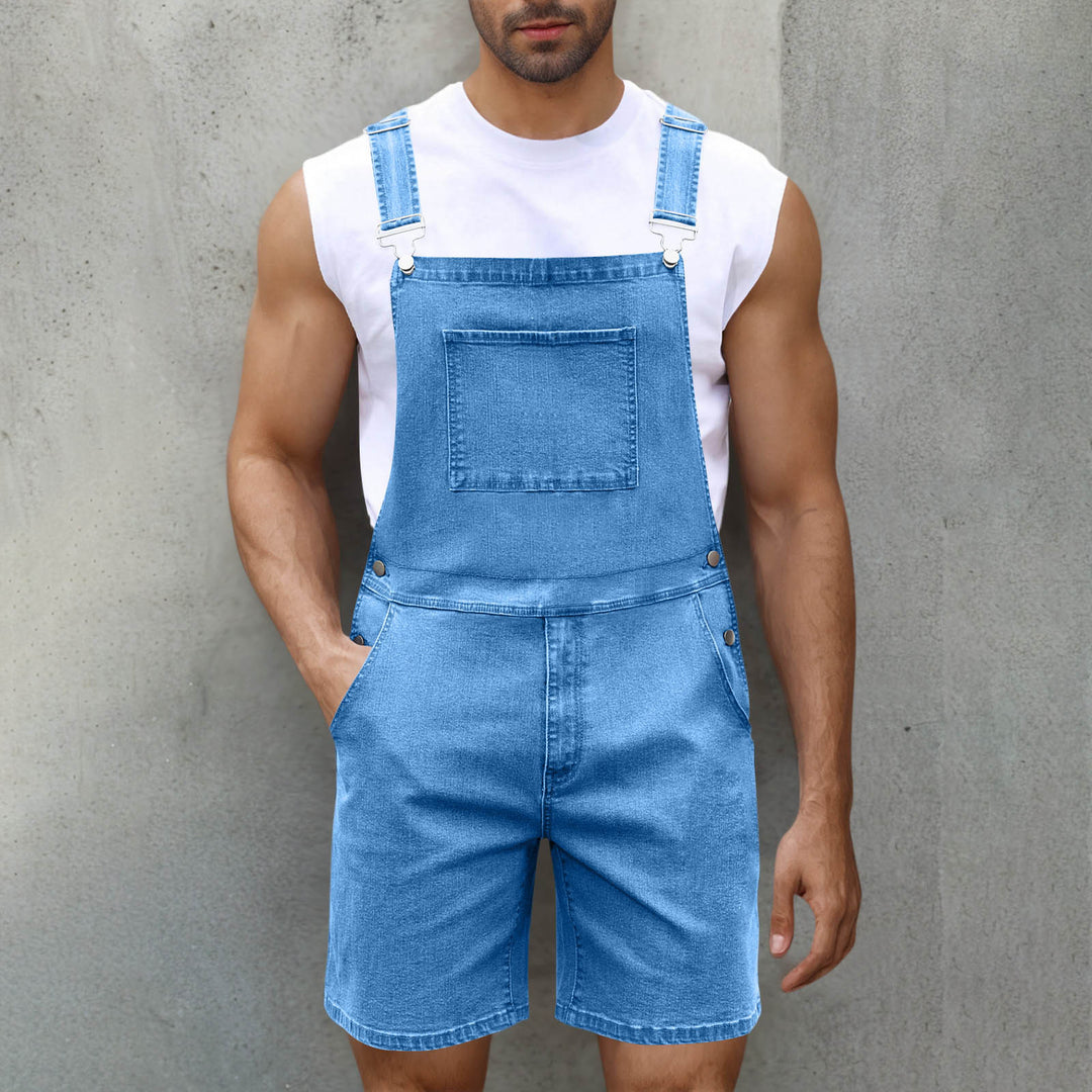 Herrer Denim-Latzshorts med moderne lommer og justerbare stropper Skovae