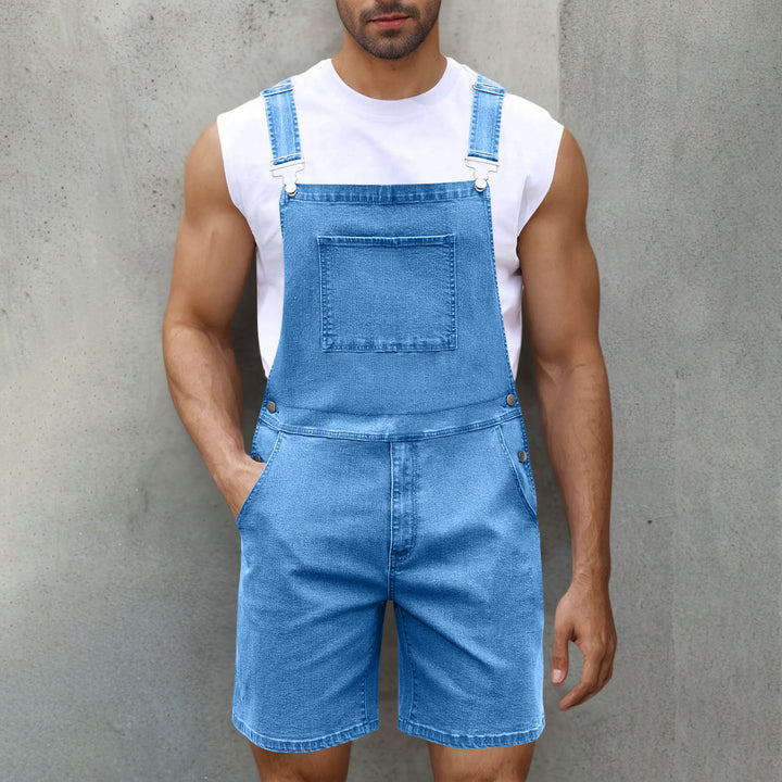 Herrer Denim-Latzshorts med moderne lommer og justerbare stropper Skovae