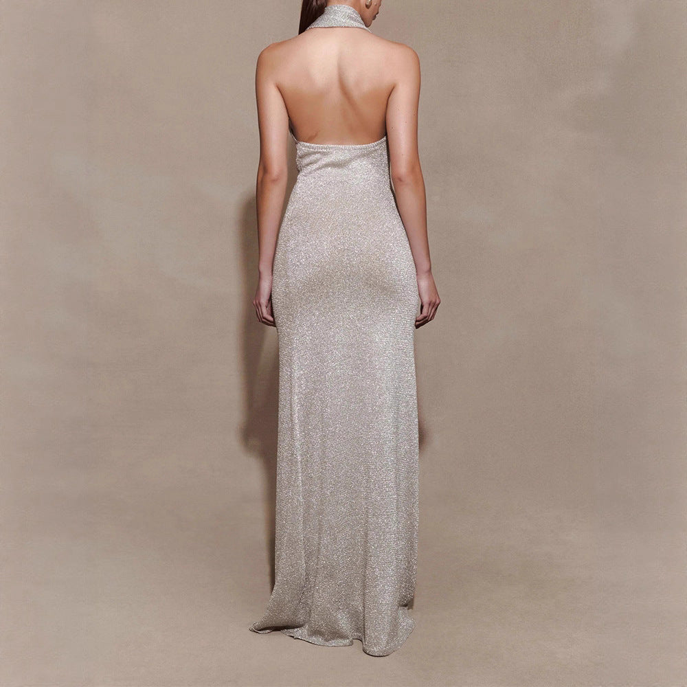 Damer Elegant Maxi kjole med skinnende stof og raffineret vavledetail Skovae