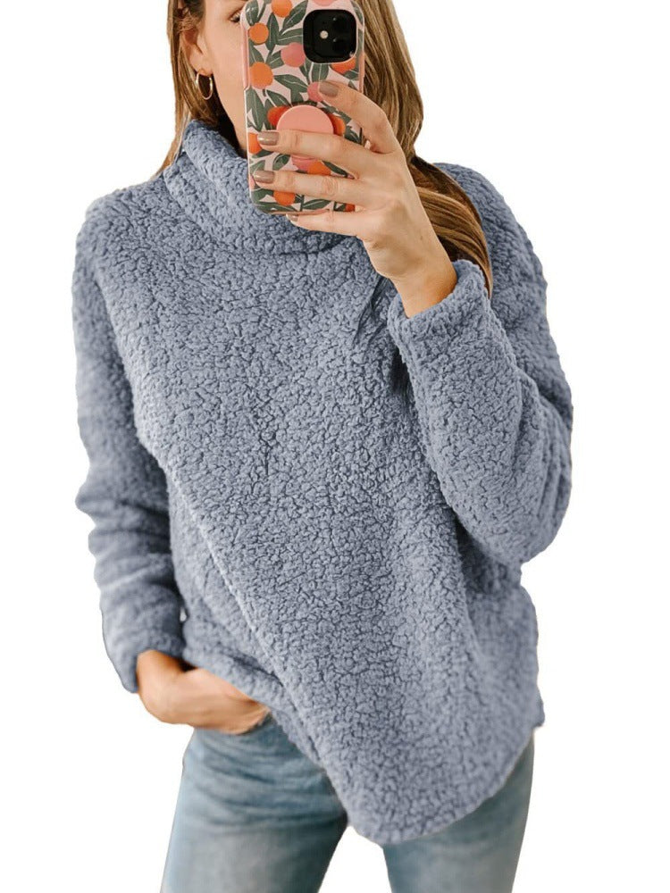 Kvinders hyggelige fleece sweater med høj krave og struktureret overflade Stilla