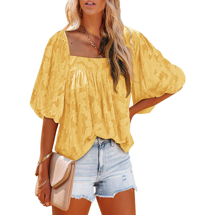 Dame Oversized Bluse T-shirt med ballonærmer og diskret mønster Stilla