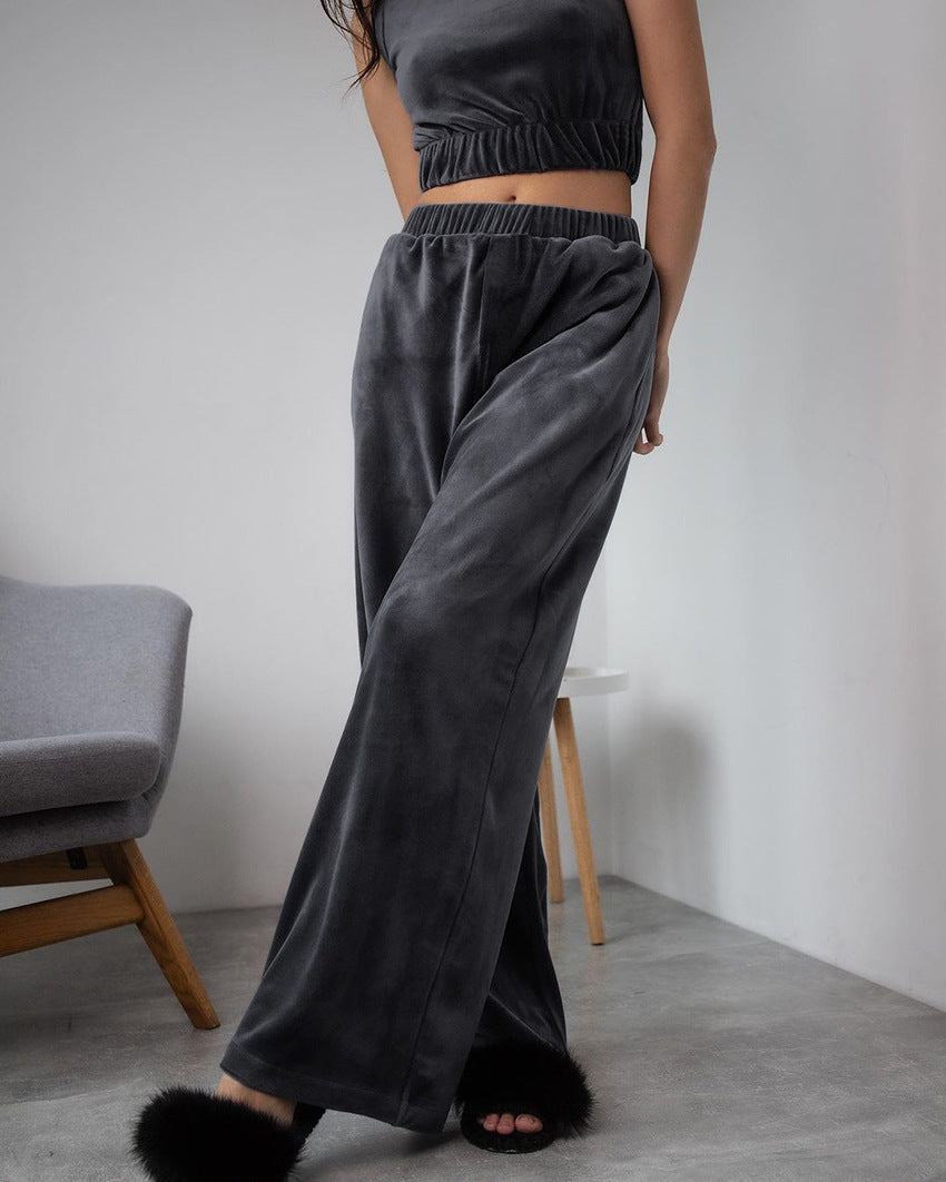 Dame Loungewear-sæt med elastisk talje og ærmeløs Crop-Top Stilla