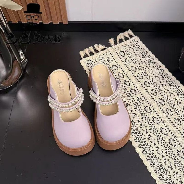 Dame Plateau-Pantoletten med elegant perle-design og skridsikker sål Stilla