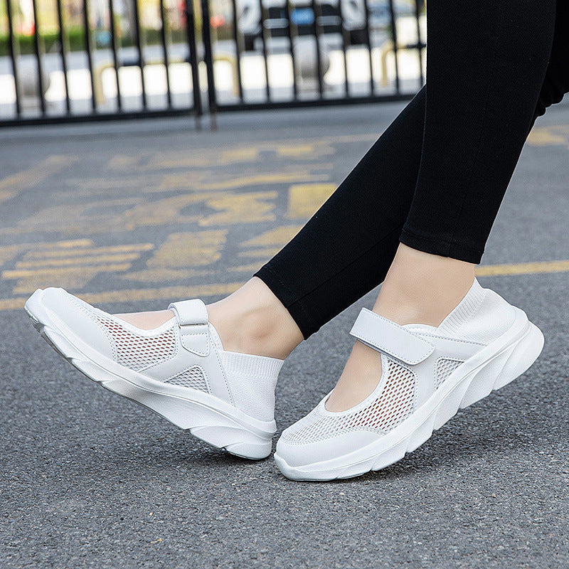 Dame nan Komfort-Remmepumpsneaker med velcro lukning, sømløs strikk skaft og dæmpende let sål Skovae