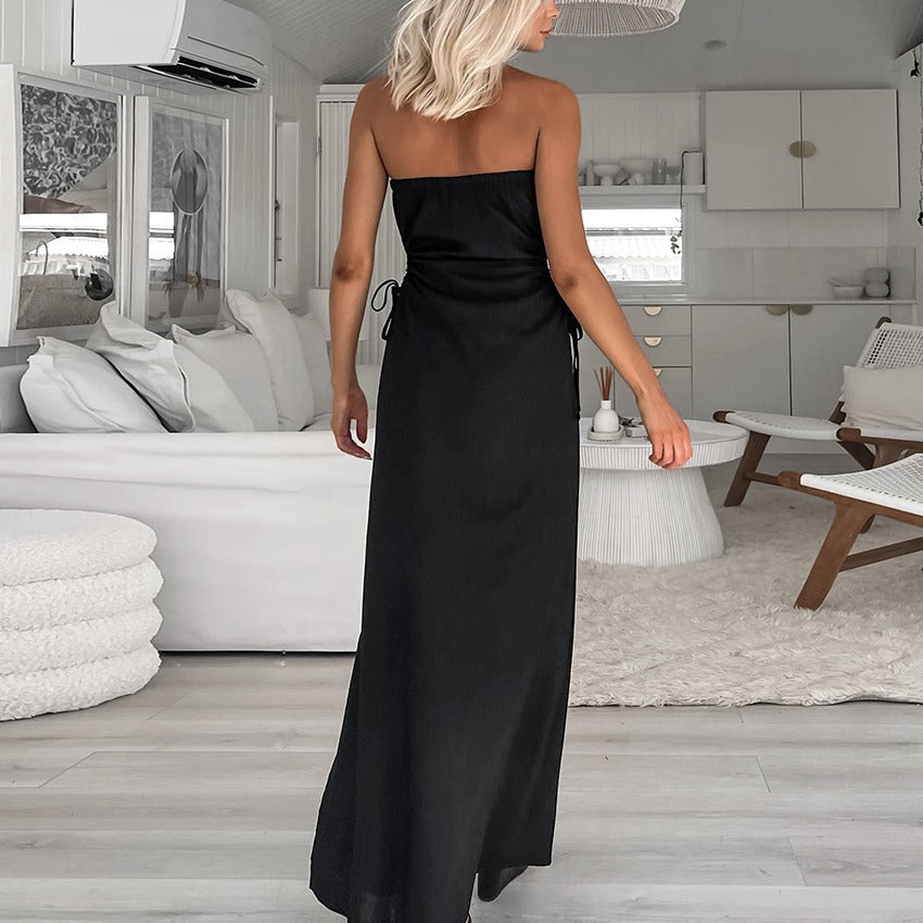 Dame Maxikjole i elegant bandeau-stil med indsnit og bindbare sider Stilla