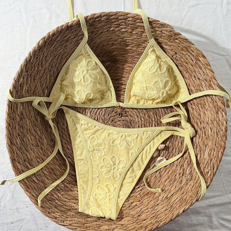 Dame Triangel-bikini med blomster 3D-mønster Skovae