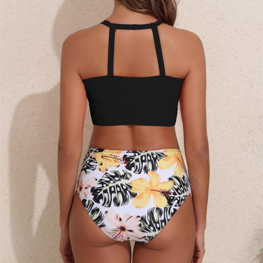 Damer sporty bikini-sæt med højtstående overdel og blomstret mønster Stilla