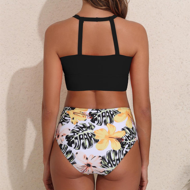 Damer sporty bikini-sæt med højtstående overdel og blomstret mønster Stilla