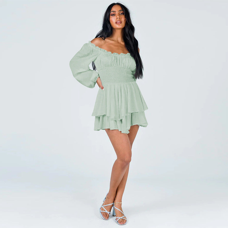 Dame Off-Shoulder Minikjole med voluminøse ærmer og ruffles design Stilla