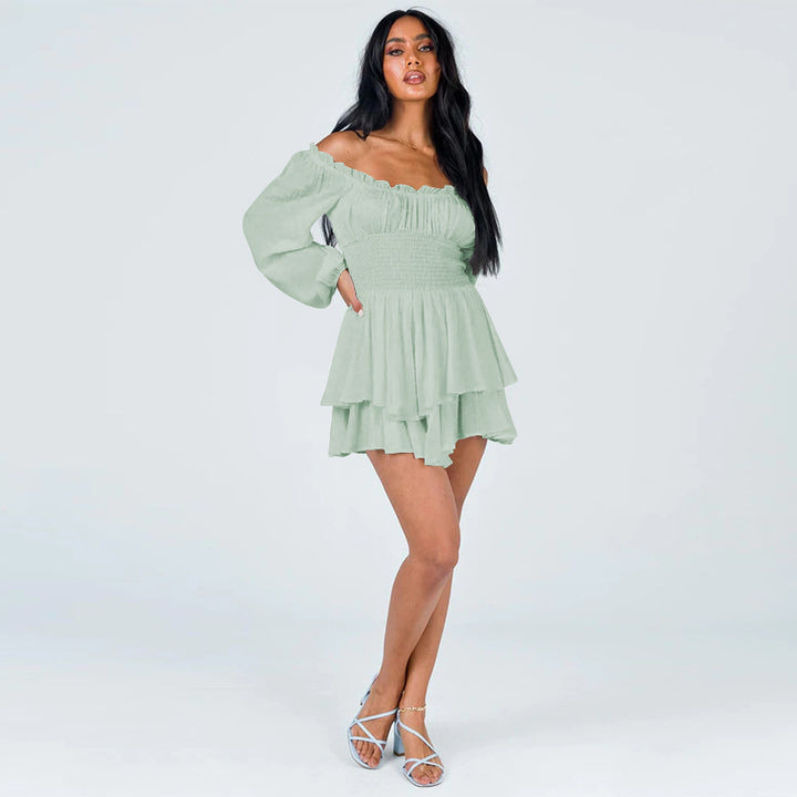 Dame Off-Shoulder Minikjole med voluminøse ærmer og ruffles design Stilla