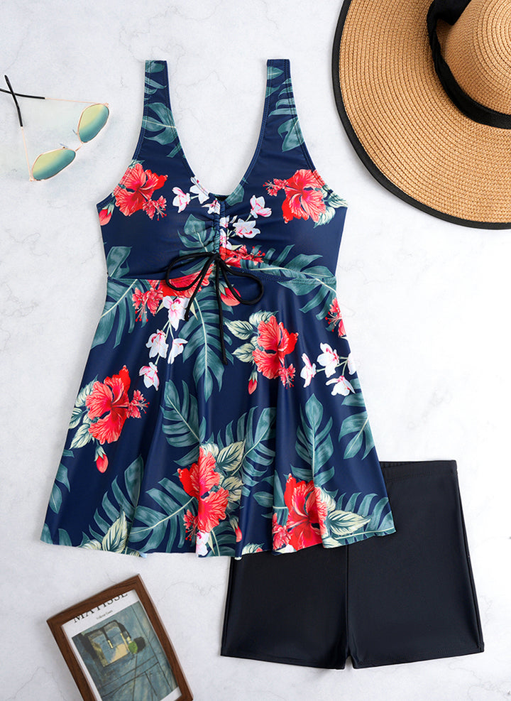 Dame Tankini-sæt med blomstret design og justerbar overdel Skovae