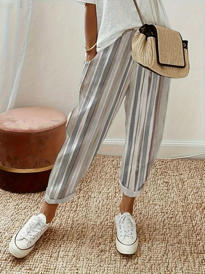 Dame afslappet stribet culotte-style bukser med elastisk talje og sidelommer Stilla