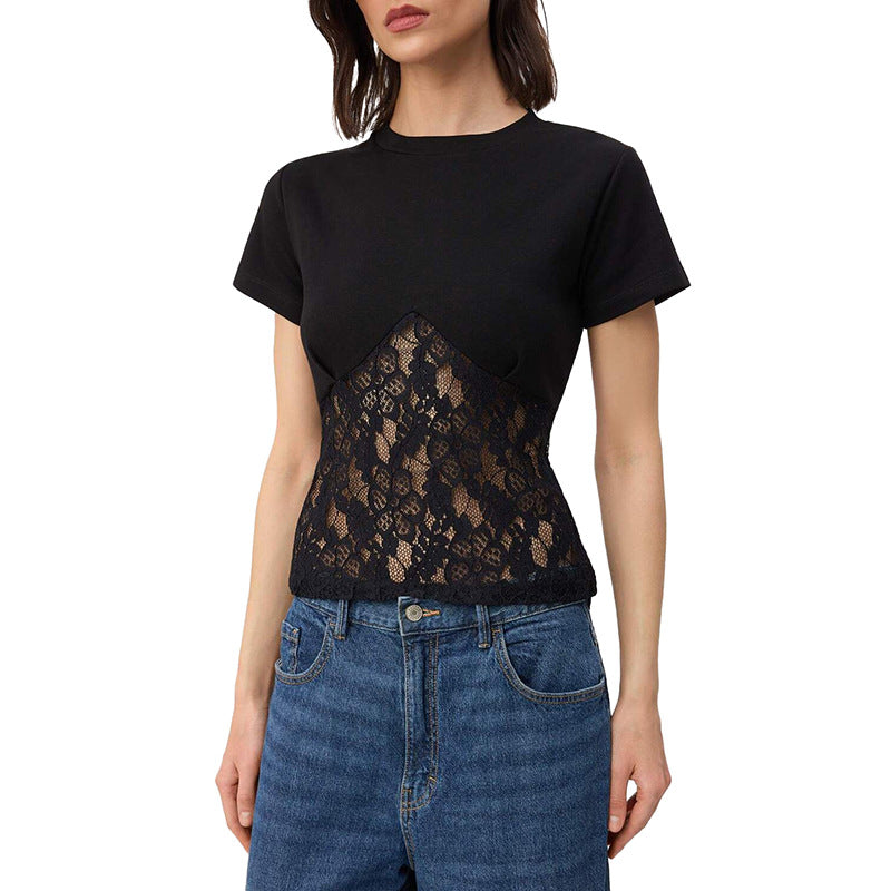Damer Elegant top i lace og jersey Skovae